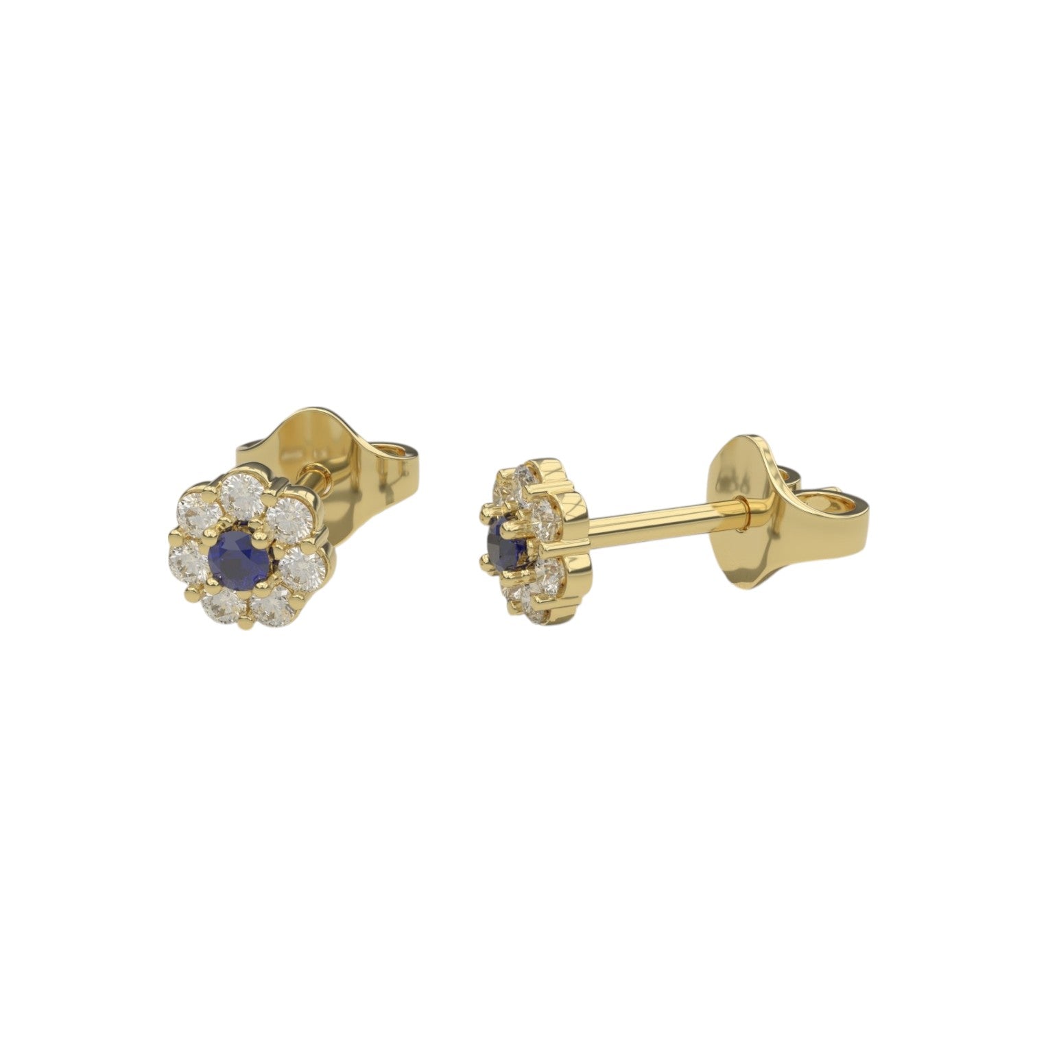 Lab-Grown Diamond & Sapphire Stud Earrings in 14K Yellow Gold