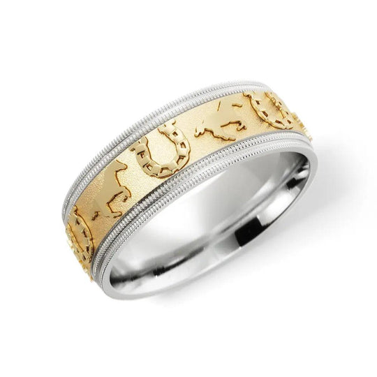 Horseshoe wedding ring for men in 14K white and yellow gold 6mm