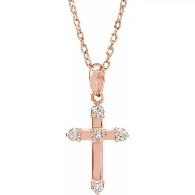 Grace Diamond Cross Necklace in 14K rose gold adorned with natural diamonds. A timeless and faith-inspired jewelry piece, perfect for meaningful occasions.