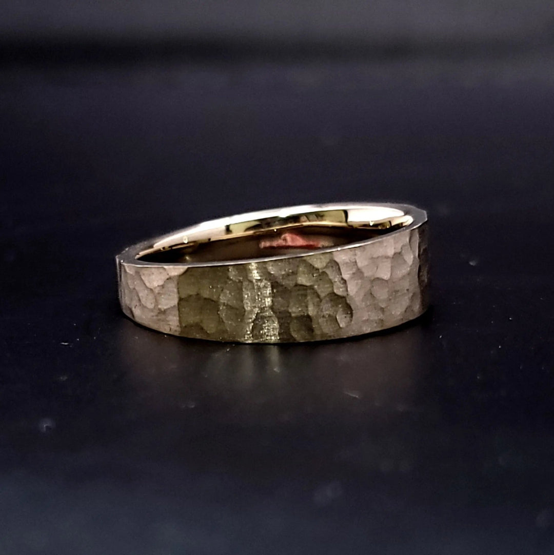 Handcrafted hammered texture ring in yellow gold