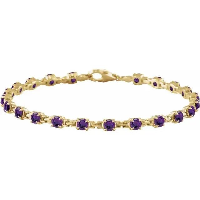 Amethyst tennis bracelet in solid gold with vibrant gemstones