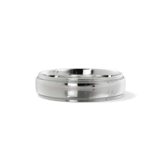 Comfort fit 14K white gold 6mm low dome polished wedding band.