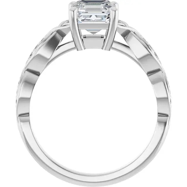 Elegant Asscher-cut diamond engagement ring with infinity band design