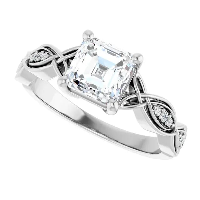 Stunning infinity-inspired engagement ring with Asscher diamond centerpiece