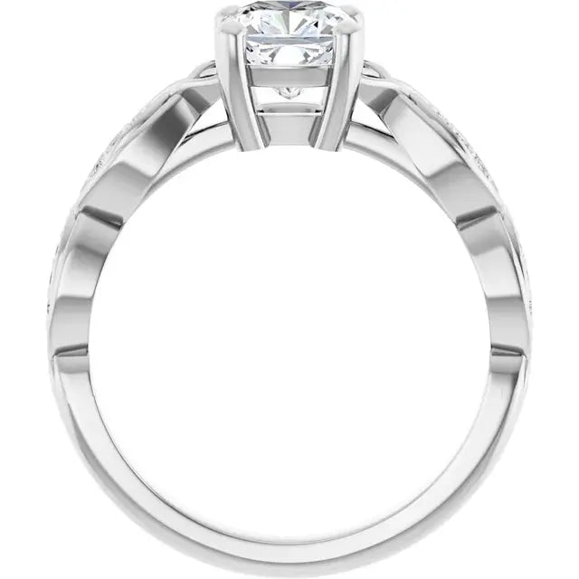 Stunning infinity band engagement ring with cushion diamond centerpiece