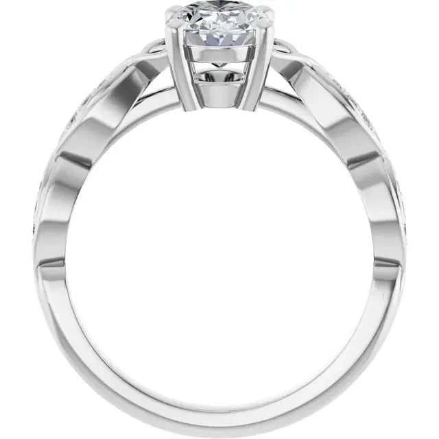 Stunning infinity-inspired engagement ring with oval diamond centerpiece