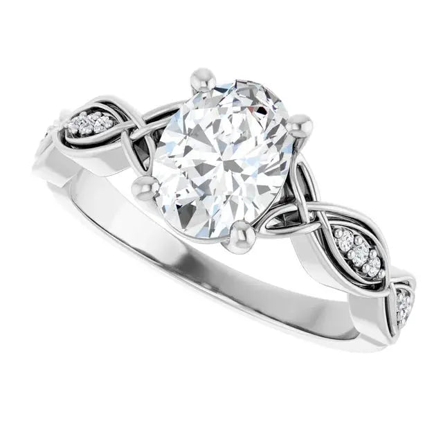 Elegant oval-cut diamond engagement ring with infinity design