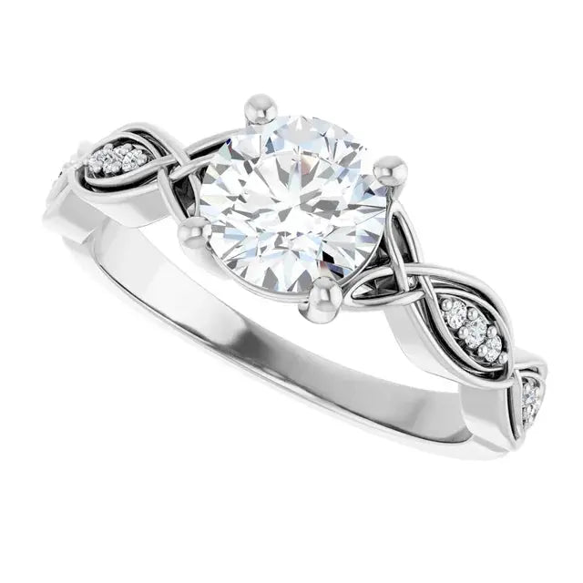 Elegant 1ct Infinity Round Diamond Engagement Ring in white gold, showcasing a brilliant round diamond with delicate infinity-inspired accents.