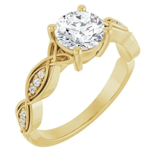 Infinity Round Diamond Engagement Ring in yellow gold with a 1ct round diamond and delicate infinity-inspired detailing with accent diamonds.