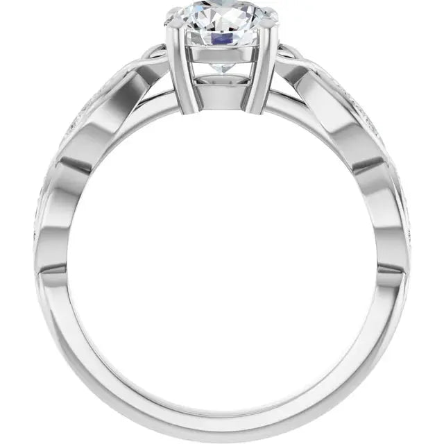 Rear view of the Infinity Round Diamond Engagement Ring, highlighting the secure prong setting and elegant white gold band design.