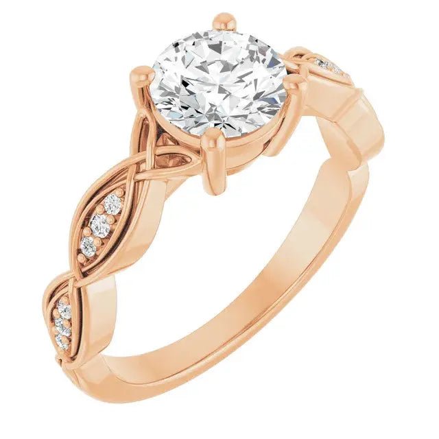 Rose gold Infinity Round Diamond Engagement Ring with a 1ct round diamond, featuring elegant infinity-inspired detailing and accent diamonds.