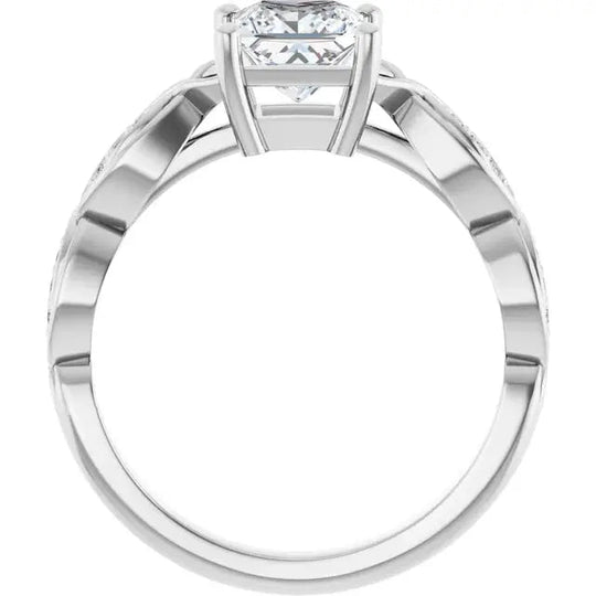 Stunning infinity-inspired engagement ring with square diamond centerpiece