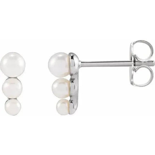 14K gold freshwater white pearl earrings for women