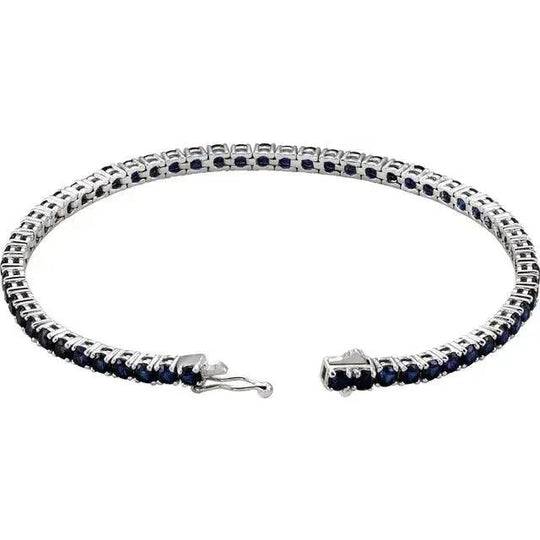 Handcrafted blue sapphire bracelet featuring a classic line design