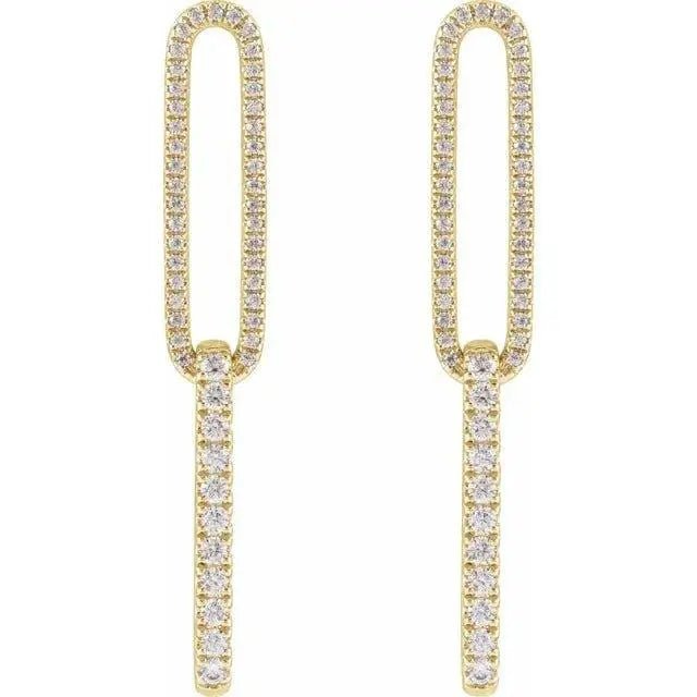 Close-up of lab-grown diamond earrings in a classic link style