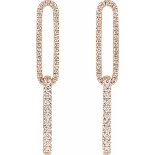 Rose gold diamond link earrings featuring a bold statement design
