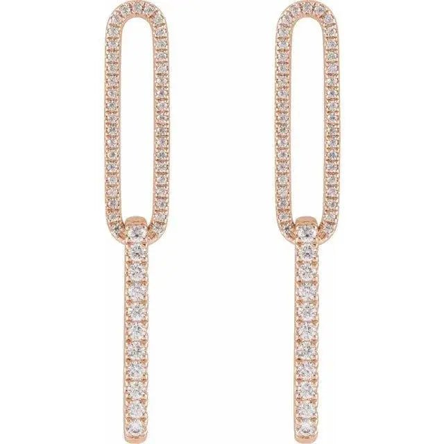 Rose gold diamond link earrings featuring a bold statement design