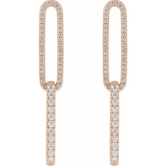 Rose gold diamond link earrings featuring a bold statement design