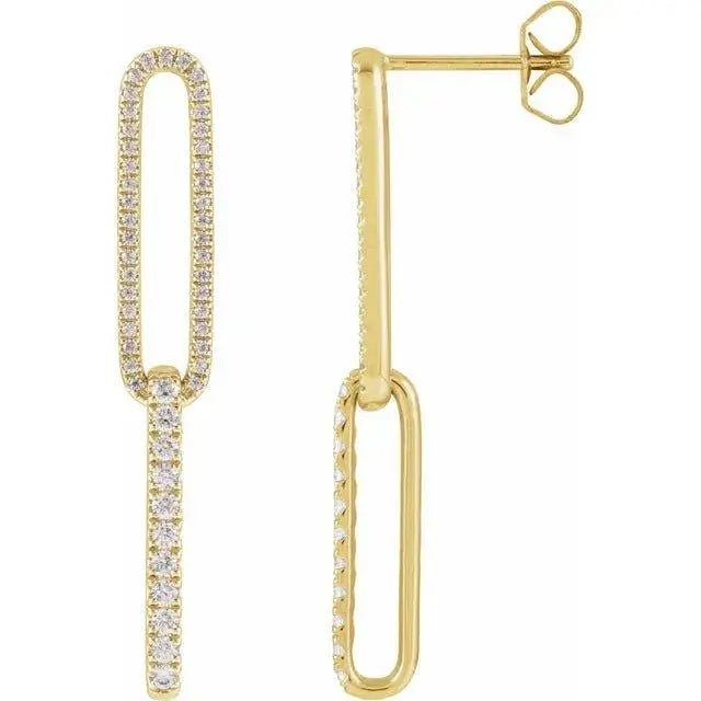 Liana link elongated drop earrings featuring 0.46 carats of VS lab-grown diamonds set in 14K gold, handcrafted in NYC.