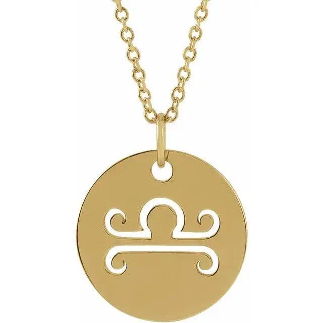 Libra zodiac disc necklace handcrafted 14K gold