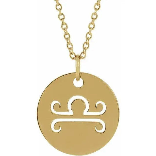 Libra zodiac disc necklace handcrafted 14K gold