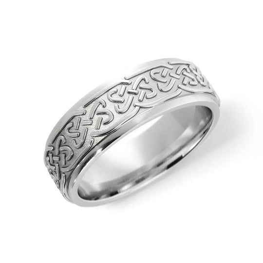 6mm White Gold Celtic Wedding Ring featuring an intricate love knot design symbolizing eternal unity. Handcrafted by Dimitrios Creations for timeless elegance.