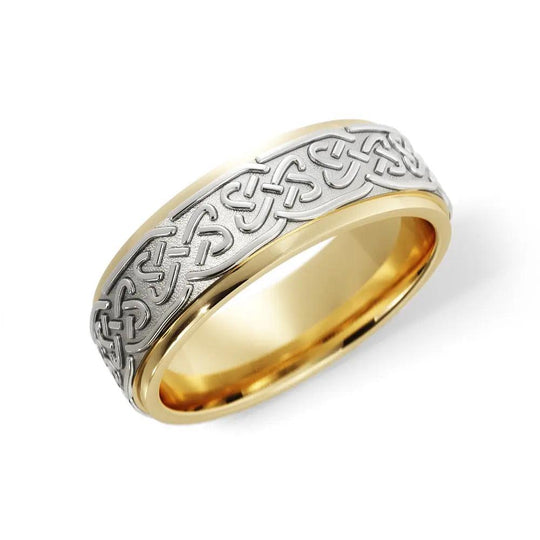 Love Celtic wedding ring for men in 14K yellow and white gold 6mm