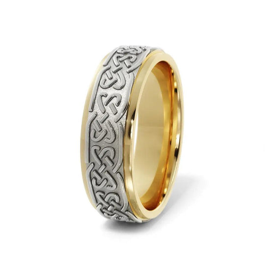 Two-tone Celtic wedding band with love knot design for men