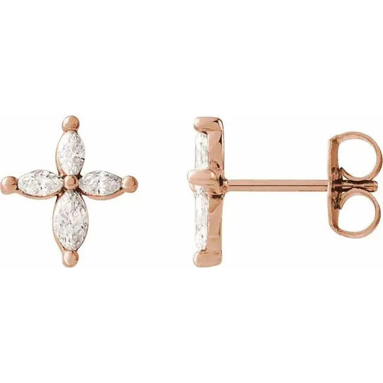 Marquise Stud Cross Earrings – 14K Gold Diamond Jewelry for Women Dimitrios Creations