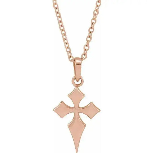 Modern Cross Necklace in rose gold featuring a minimalist, handcrafted cross pendant on a delicate chain. A stylish and elegant faith-inspired accessory.