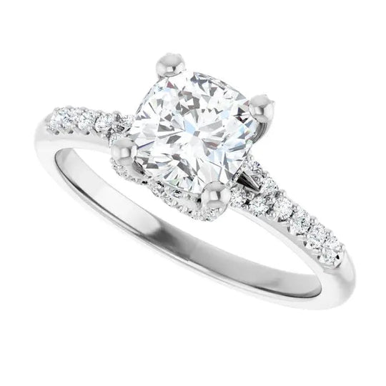 Elegant cushion-cut diamond ring with halo design