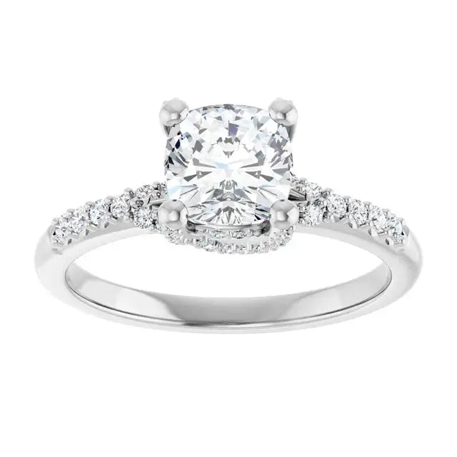 Modern halo cushion diamond engagement ring with 1ct diamond