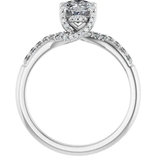 Stunning modern halo engagement ring with oval diamond centerpiece