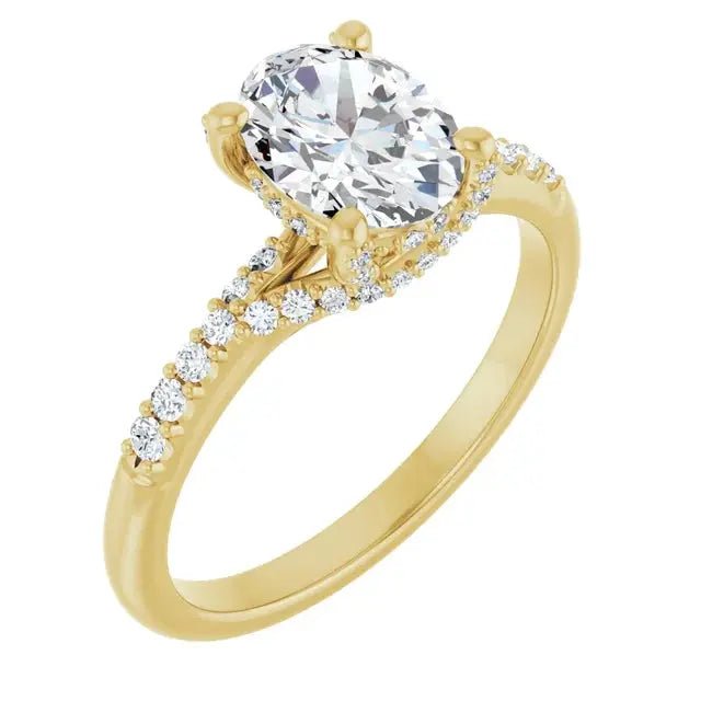 Luxurious modern halo diamond ring with 1ct oval center