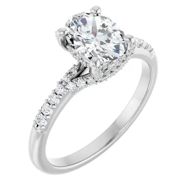 NYC-made halo oval diamond engagement ring for women