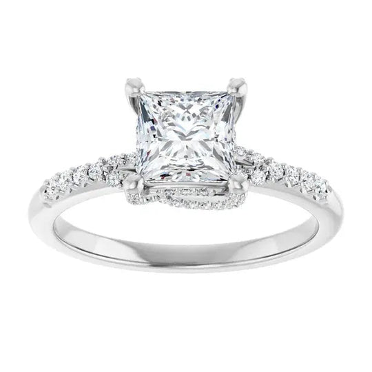 Modern halo square diamond engagement ring with 1ct diamond