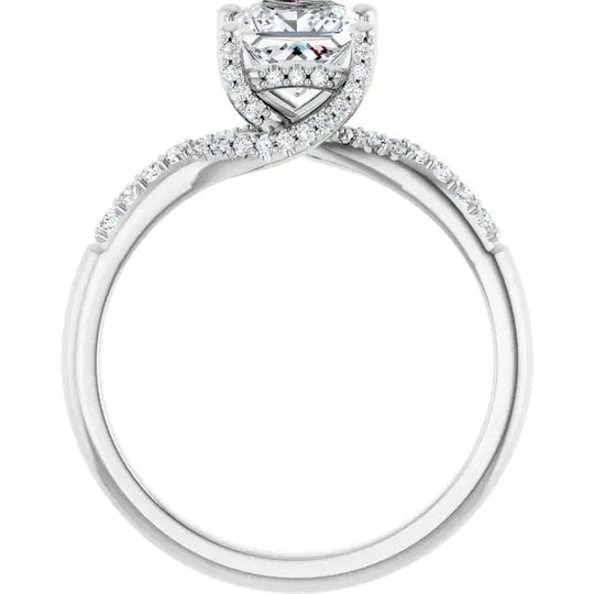 Stunning modern halo engagement ring with square diamond centerpiece