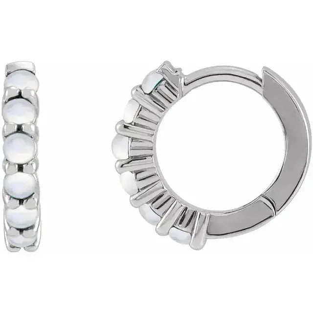 12.2mm natural moonstone hoop earrings in 14K white gold