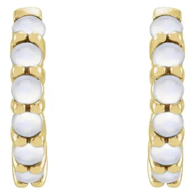 Handcrafted moonstone hoop earrings in solid gold