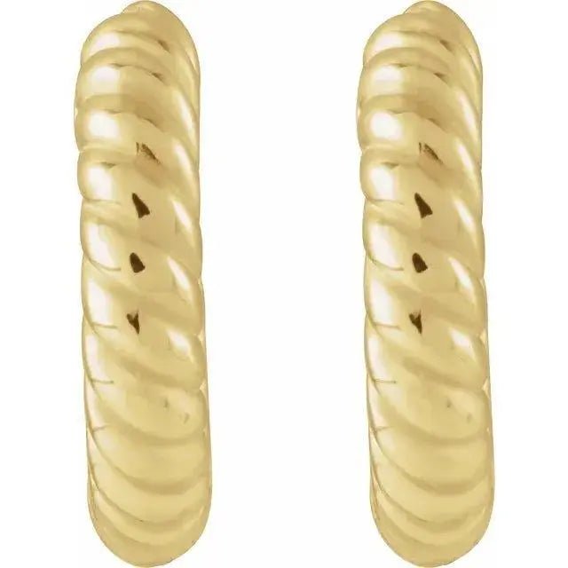 Elegant 12mm rope-textured hoop earrings in solid gold