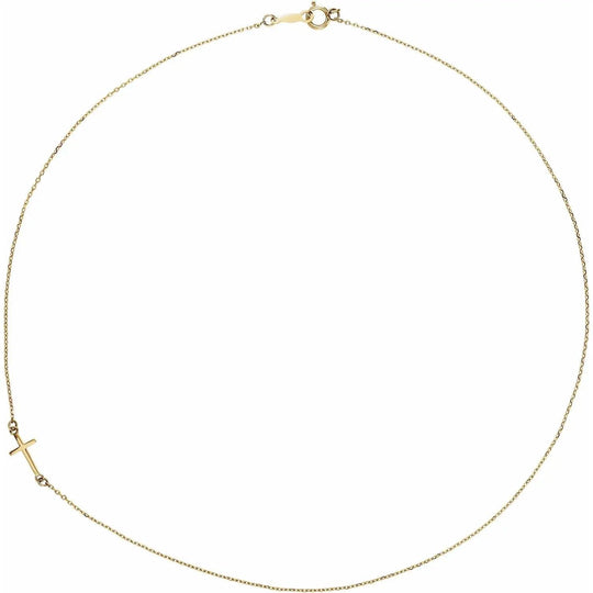 Modern 14K gold necklace with unique sideways cross design