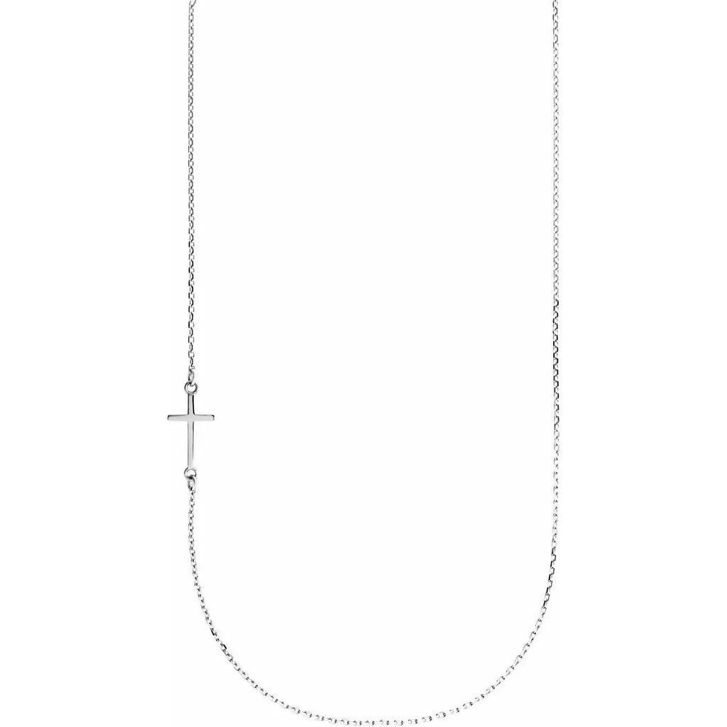 Handcrafted off-center sideways cross necklace in polished gold