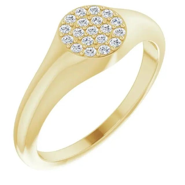 Pavé diamond signet ring with VS lab-grown stones, 14K gold, handcrafted in NYC.