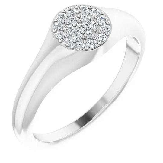 Pavé Diamond Signet Ring in 14K White Gold with a polished finish.