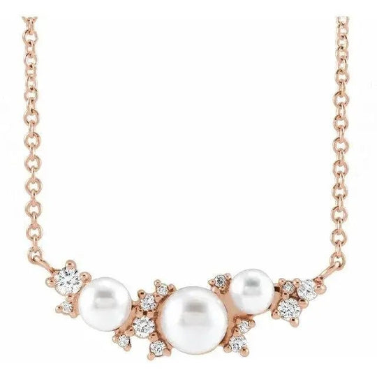 White Pearl Necklace adorned with .08 CTW Natural Diamond Jimmy Leon Fine Jewelry