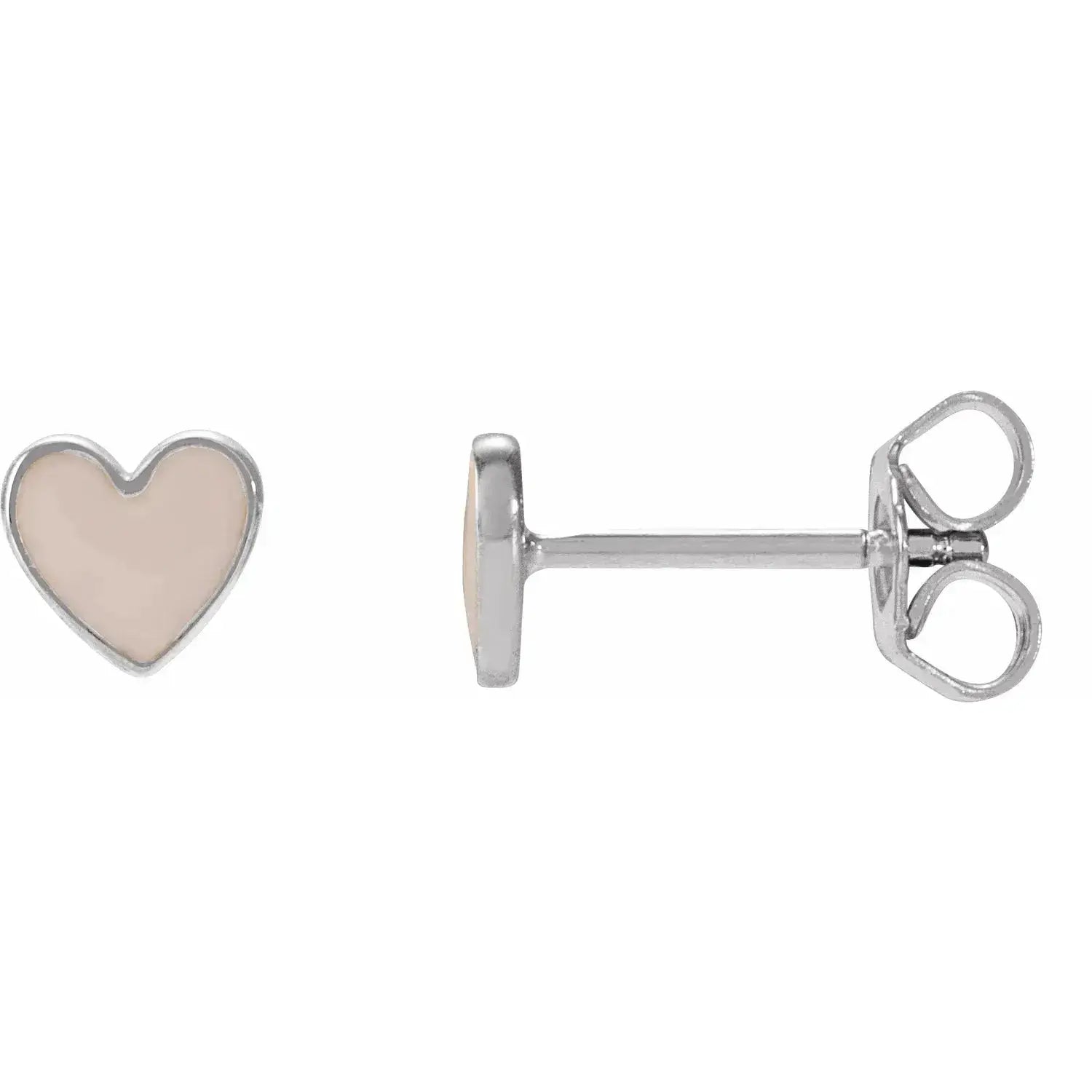 pink enamel heart stud earrings in 14K white gold