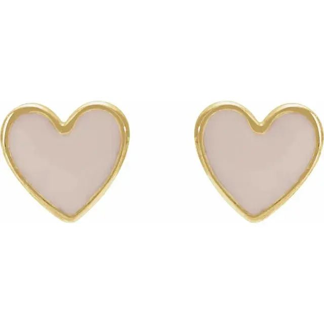 Elegant heart-shaped earrings with pink enamel accents