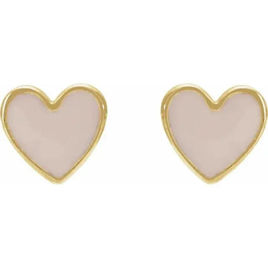 Elegant heart-shaped earrings with pink enamel accents