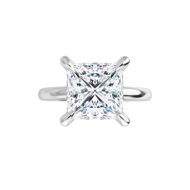 Sustainable lab-grown diamond solitaire ring with square diamond center and 2mm shank.