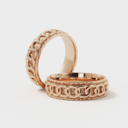 Bold and stylish chain link wedding band in rose gold 6mm